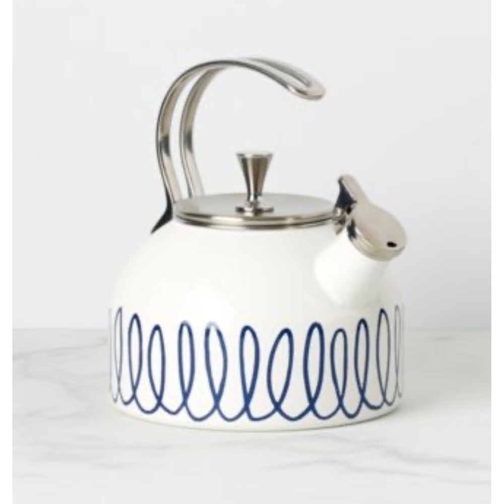 Kate Spade NY Lenox Scribble Loop Enamel Stovetop Whistling Tea Kettle White